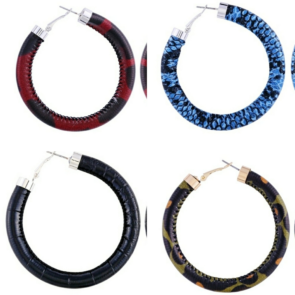 Earrings - 4 Hoops pairs faux leather (New Never Worn , but No Tags)